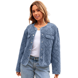 Chaqueta Vaquera Acolchada Lavada Ecológica para Mujer, Sexy, Corte Corto, Secado Rápido, Transpirable, 100% Algodón, Manga Larga, Abotonada, Verano - Product Image 2