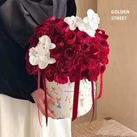 Matériaux DIY faits main pour l'emballage floral : Arrangement de bouquet en seau cylindrique en carton, style français, pour bouquets à nœuds.