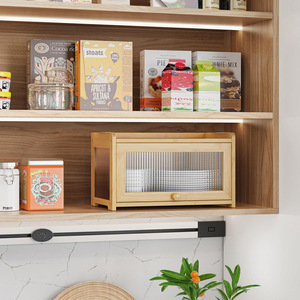 Bamboo Bread Box Rectangle Multifunctional Storage With Glass Door <b>Kitchen</b> Use - Product Image 4
