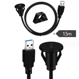 Preto USB 3.0 A macho para USB C Fêmea Flush Mount Cabo Para Painel Do Carro USB-C Port Panel Mount cabo