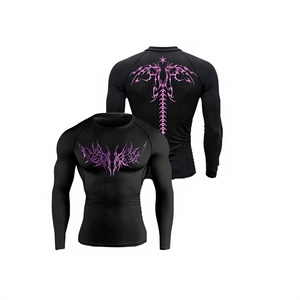 Chemise de compression noire à manches longues avec imprimé dragon violet, col rond, coupe sportive, unisexe, séchage rapide, spandex, polyester - Product Image 1