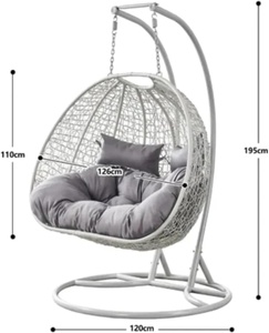 Fauteuil suspendu double MSZ, gris clair, siège balançoire cocon avec coussins |   Balançoire de jardin en acier inoxydable pour 2 personnes - Product Image 2