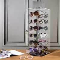 Acryl Afsluitbare/Roterende/Brillen Display Rack Holder Stand Met Spiegel, 24 Frames
