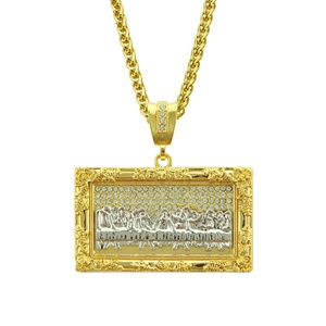 Collar de aleación estilo Hip Hop Franco con colgante rectangular de la Última Cena de Bling Cartel - Product Image 1