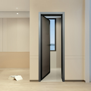 Puerta Corredera de Vidrio Rectangular con Marco de Acero Inoxidable Negro Estilo Hogareño para Baño - Product Image 1