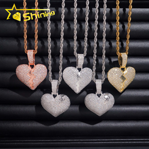 Scorte di fabbrica all'ingrosso Hip Hop gioielli 925 in argento Sterling VVS Moissanite ghiacciato cuore spezzato ciondolo con collana gratis - Product Image 2