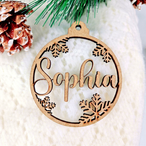 Personalized Wooden Christmas Ornament Circular Laser Cut <b>Snowflake</b> Design Sophia Name Holiday <b>Decorative</b> Objects Rustic Style - Product Image 1