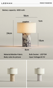 Lampada da tavolo portatile di design con paralume in lino Cordless Touch lampada da scrivania dimmerabile in marmo per camera da letto comodino ristorante - Product Image 5