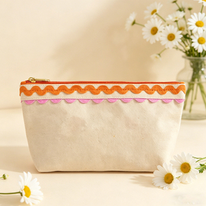 Nuova Borsa Cosmetica Colorata con Bordo Ondulato e Cerniera, Organizer Portatile in Stile Bohémien, Borsa da Viaggio in Tela per Trucchi da Donna - Product Image 3