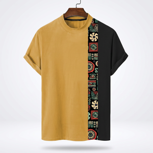Camiseta de Manga Corta para Hombre con Estampado Geométrico, Ribete en Contraste, Cuello Redondo, Corte Regular Informal, Tejido de Punto 100% Algodón - Product Image 2