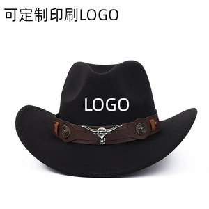 Nouveau commerce extérieur transfrontalier Western Cowboy chapeau Style ethnique Denim feutre chapeau grand bord imprimé Jazz chapeau été fête pêche - Product Image 6