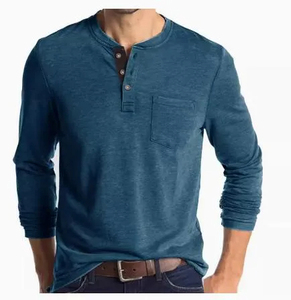 Ropa deportiva para correr al aire libre Camiseta de manga larga con cuello Henley de Color sólido de secado rápido para hombre Camiseta informal con bolsillo - Product Image 5