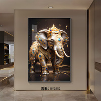 Décoration murale moderne en cristal et porcelaine de style indien, éléphant doré de luxe, cadre photo avec lumière LED