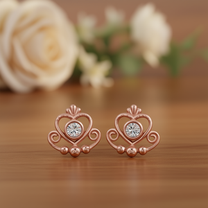 Orecchini a cuore in oro rosa con montatura rotonda in zirconi per donna, regalo romantico, gioielli alla moda - Product Image 2