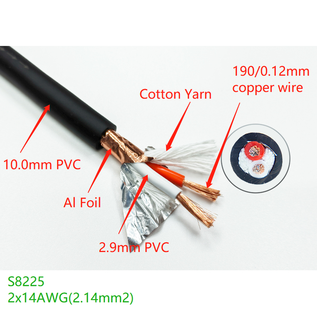 Professional Audio Speaker Cable 100M Shielded BC Copper 2x2.5mm Al Foil Shielded Grey Flexible for Outdoor Anti Noise Cable