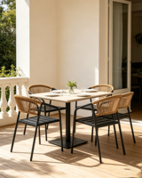 Chaise de salle à manger en rotin pour patio avec structure en métal noir