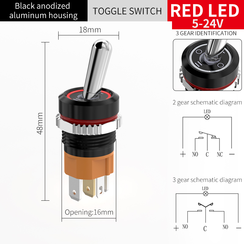 3-Pos/Black Anodized/Red/5-24V
