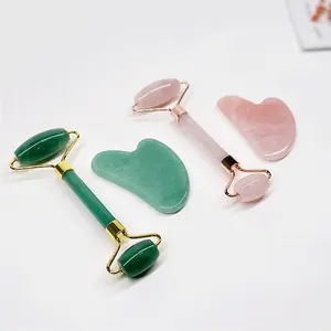 Gua Sha-Rodillo de Jade Natural para masaje Facial antienvejecimiento, rodillo de Jade con logotipo personalizado, venta al por mayor