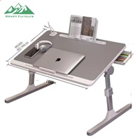 Bureau d'ordinateur portable pliable Wayon en MDF à hauteur réglable avec tiroir de rangement, fente pour tablette et porte-stylo pour le bureau à domicile