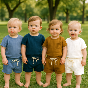 Pijamas de bebé de algodón y lino al por mayor, conjuntos de ropa para niño y niña, conjunto de ropa infantil para niño pequeño - Product Image 1