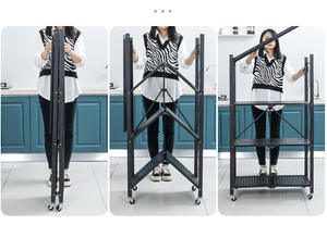 折叠式金属厨房收纳架移动折叠式收纳架带轮子 - Product Image 5