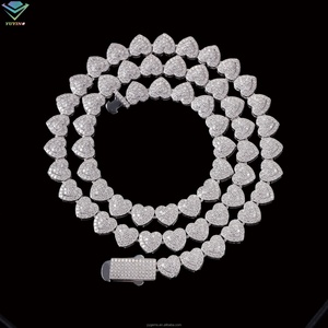 Collar de Corazón de 10 mm Listo para Enviar, Cadena Cubana de Plata S925 con Moissanita VVS, Cadena Cubana Hip Hop para Hombre - Product Image 1