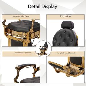 Chaise de coiffure en cuir tufté noir et or de style antique chaise de rasage à pompe hydraulique chaise de coiffure à base ronde à vendre - Product Image 2