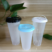 Gobelet à thé au lait Boba en plastique transparent PP épais jetable avec couvercle, logo personnalisé, 500 ml, 700 ml