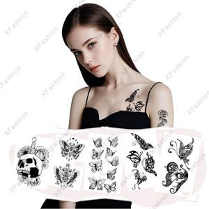 Flor negra mariposa Cruz ojos serpiente cráneo <span class=keywords><strong>brazo</strong></span> tatuaje temporal pegatinas <span class=keywords><strong>tatuajes</strong></span> corporales que parecen reales y duran mucho tiempo - Product Image 1