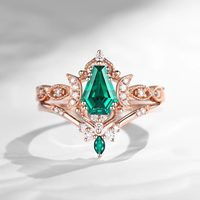 Ensemble de bagues de fiançailles en argent sterling 925 de haute qualité, forme cerf-volant, émeraude verte de laboratoire, CZ
