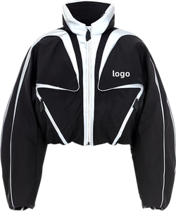Diseño personalizado bordado personalizado 3D Logo Nylon Wind Zip up Windbreaker Poliéster Reflective Tech Puffer Down Jacket Coat - Product Image 3
