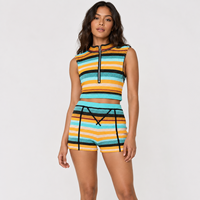 Ensemble deux pièces rétro rayé pour femme : Crop top sans manches à fermeture éclair et short assorti OEM ODM