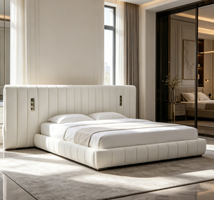 <span class=keywords><strong>Cama</strong></span> King Size Moderna, <span class=keywords><strong>Tapizada</strong></span> en Terciopelo con Rayas Verticales y Botones, Cabecera con Plataforma, Estructura Sólida, Mesita de Noche - Product Image 2