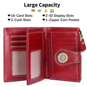 Custom Logo <b>Small</b> Women Wallet RFID Genuine Leather Bifold <b>Purse</b> with ID Window Card Holder - Product Image 3