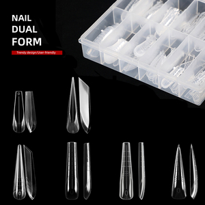 Long <b>Nail</b> Bed Notched French Line PP <b>Nail</b> Dual Forms Gel <b>Extension</b> Mold Tips Set - Product Image 1
