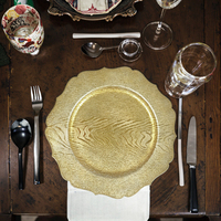 Assiette moderne écologique en plastique acrylique à grain de bois de 13 '', plat de charge en or rose et argent, motif de fleurs classiques pour la maison