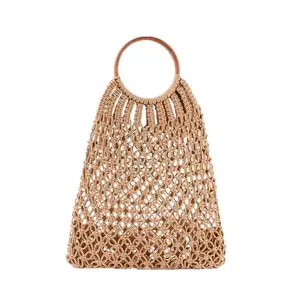 Wholesale Online Shopping Handmade Cotton String Crochet Net Hand Bag Diamond Hollow Out Straw Beach Bag