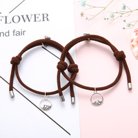 2 Stks/set Valentijnsdag Handgemaakt Gevlochten Paar Armband Bedelmagneet Bijpassende Armbanden Voor Dames Heren Cadeau
