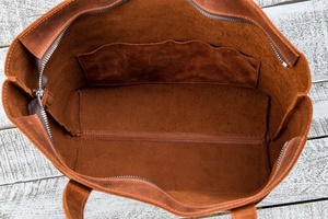 กระเป๋าโท้ทหนังคอนญักทำมือกระเป๋าผู้หญิงแท้ทนทานกระเป๋าช้อปปิ้ง ONR-0008 - Product Image 4