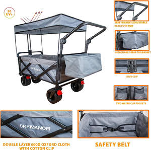 Draagbare Opvouwbare Handwagen Karren Stalen Metalen Structuur Stof Platform Buiten Gebruik-Strand Reizen Camping Winkelen - Product Image 4