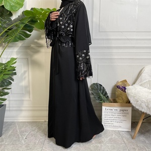 1905# High Quality Black Nida Open Abaya With Silver Sequins Long Sleeve Fashion Dress Abayas for Muslim Women - Product Image 5