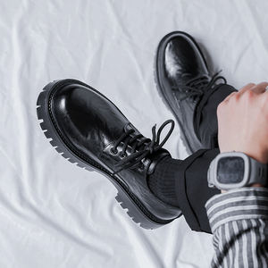 Nouveaux mocassins en cuir noir style britannique, bottes de ville à semelle plate, chaussures en cuir toutes assorties - Product Image 3