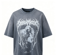 T-shirt surdimensionné pour homme, style gothique metal deathcore, imprimé DTG personnalisé Kornit, effet délavé, streetwear, 100% coton, 280 grammes