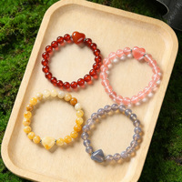 Bracelet réglable en pierre naturelle d'agate, perles rondes de 8 mm, forme de cœur, cadeau unisexe, bijoux tendance