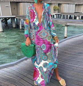 Robe longue tendance à imprimé <span class=keywords><strong>sexy</strong></span> à col en V pour femmes, nouvelle collection européenne et américaine à succès - Product Image 4