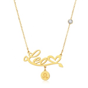 Collier personnalisé en acier inoxydable, 12 signes <span class=keywords><strong>du</strong></span> zodiaque, astrologie, <span class=keywords><strong>Horoscope</strong></span>, lettre, Logo, breloques en cristal, chaîne en or pour femmes - Product Image 3