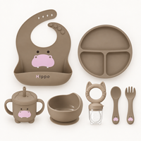 Ensemble d'alimentation pour bébé en silicone Hippo personnalisé OEM avec assiette compartimentée, bol et distributeur de fruits pour la vente en gros