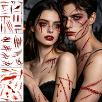 Autocollants de tatouage temporaires pour Halloween, motifs bouches et yeux de monstres effrayants, assortis, écologiques, vente en gros directe d'usine