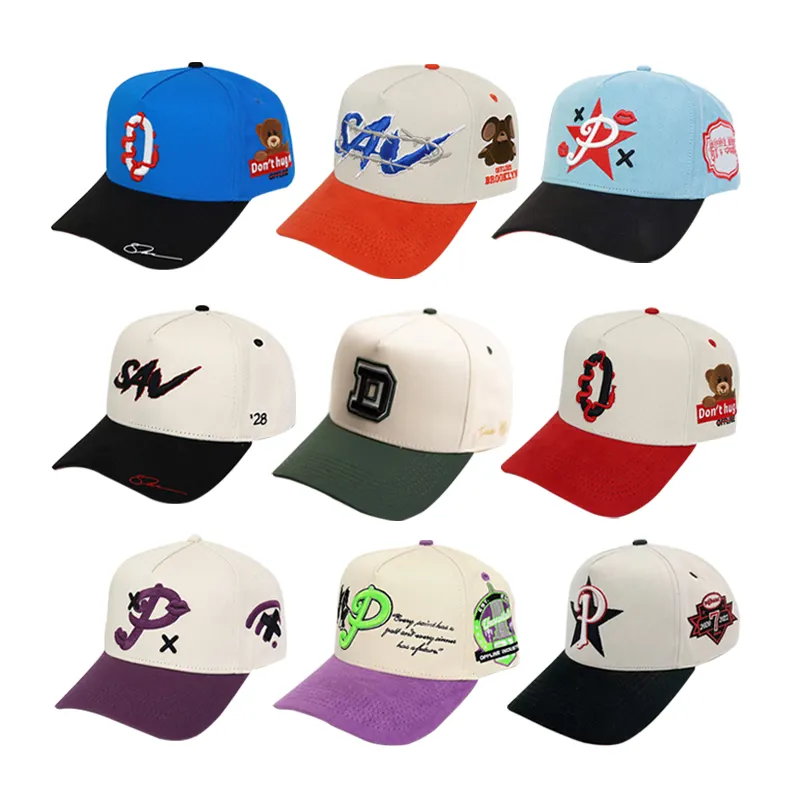 Wholesale High Quality 5 Panel Two Tone Sport Baseball Hats Custom 3d Embroidery Logo Cotton Gorras Baseball Cap For Men