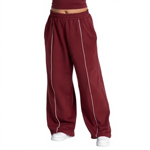 Men's Wide Leg Sweatpants Elastic Waist Side <b>Stripe</b> Casual Breathable Knitted Fabric Autumn Wear Light Purple - Product Image 6